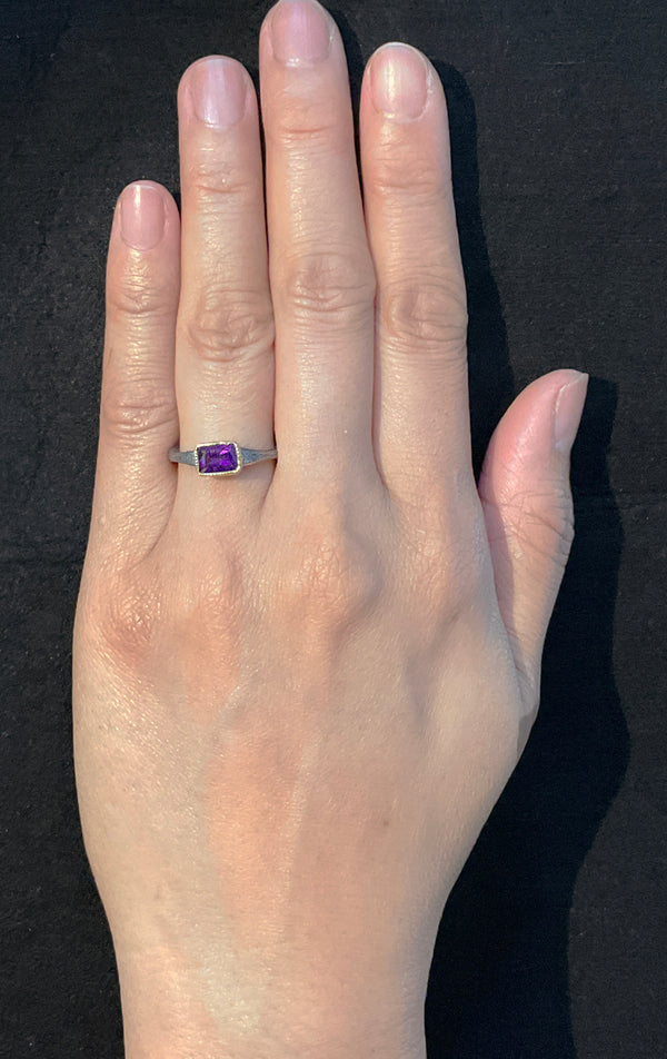 Amethyst Forged Ring on hand