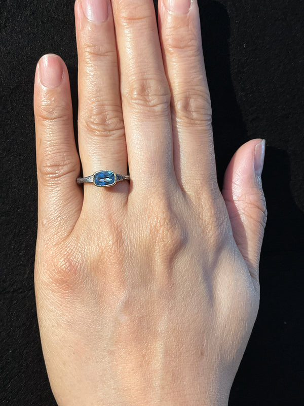 Blue Topaz Forged Ring on hand