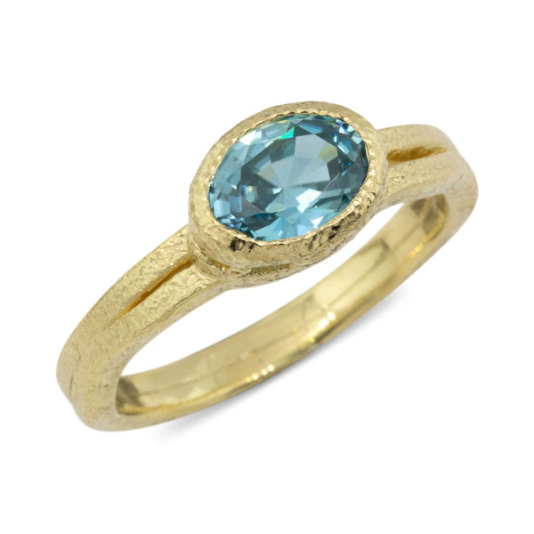 Wave and Edge Oval Blue Zircon Ring