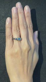 Duo Signet Ring with cushion cut aquamarine and round iolite on hand