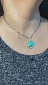 Wave Pendant with Free-form Turquoise and Diamonds