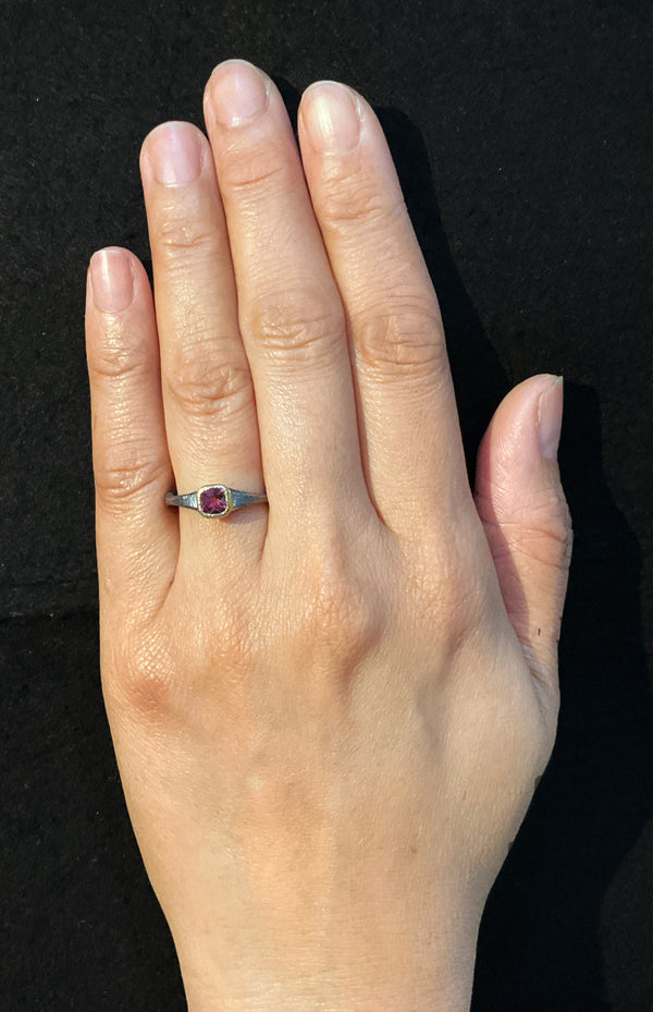 Rhodolite Forged Ring on hand