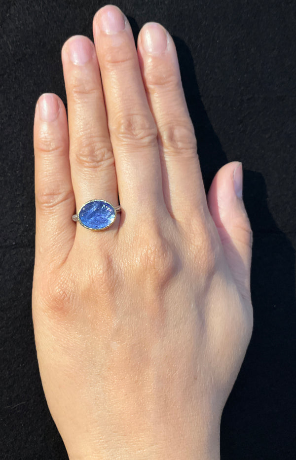 Cactus Texture Ring with Free-Form Tanzanite-hand