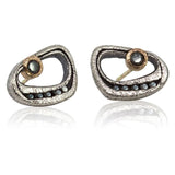 Open Pebble Black Diamond Post Earrings 