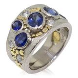 Custom River Pebbles Ring with sapphires and diamonds side