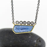 Crowned Free-form Geo Cut Aquamarine Pendant Necklace with diamonds