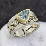 Custom River Pebbles Trillion Cut Aquamarine Ring