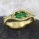 Custom Wavy Ring with Emeralds and Diamonds