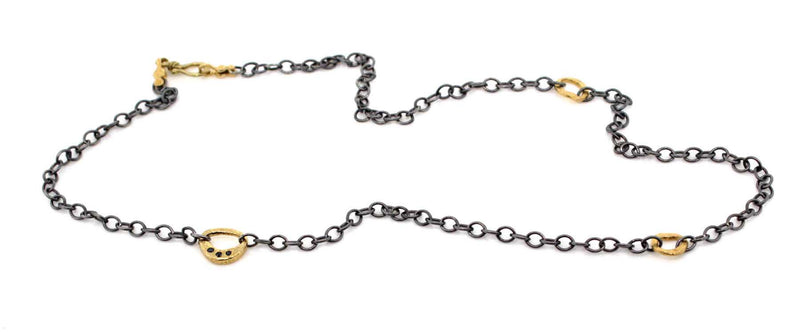 Black Diamond Cable Necklace with Open Pebbles