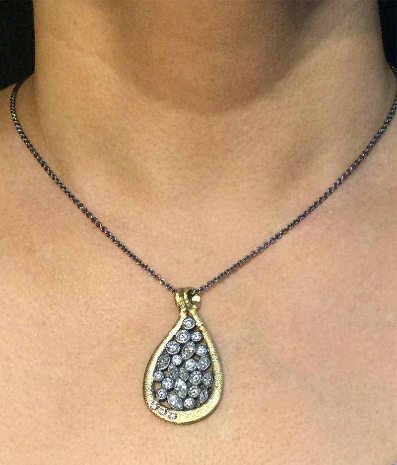 Custom Large Teardrop Diamond Pendant on neck