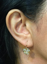 Diamond cluster stud earrings on ear