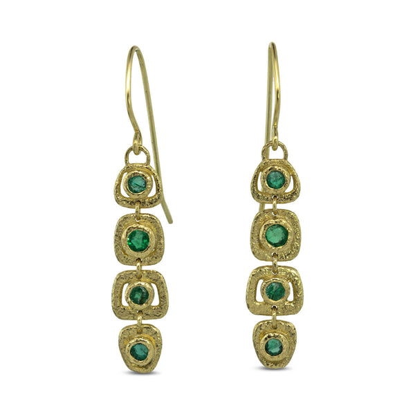 Open Pebble Organic Shape Earrings with emeralds
