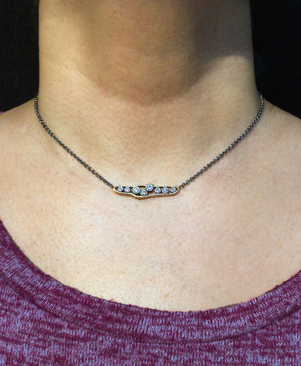 Flowing Diamonds Bar Necklace on neck