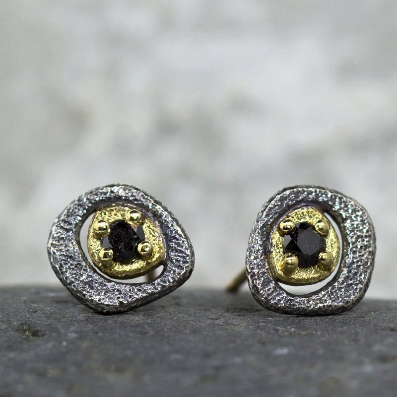 Black Diamond Pebble Stud Earrings