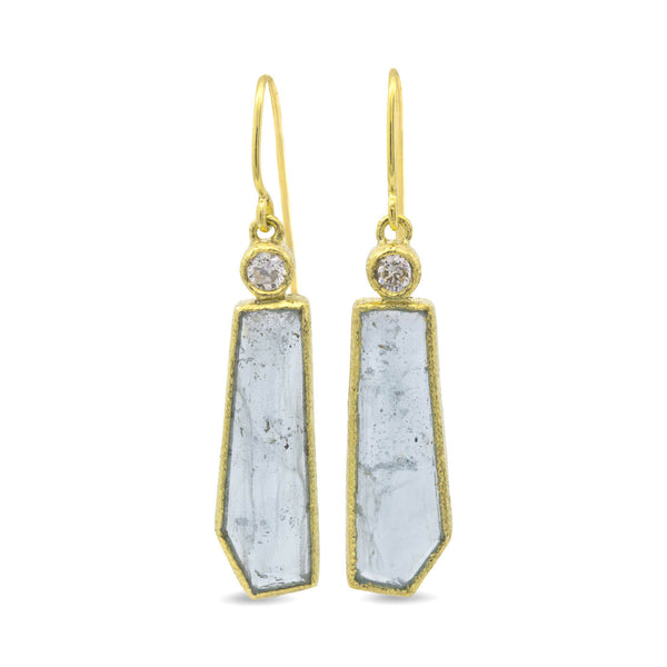 Dangle Geo-Cut Aquamarine Earrings with Diamonds