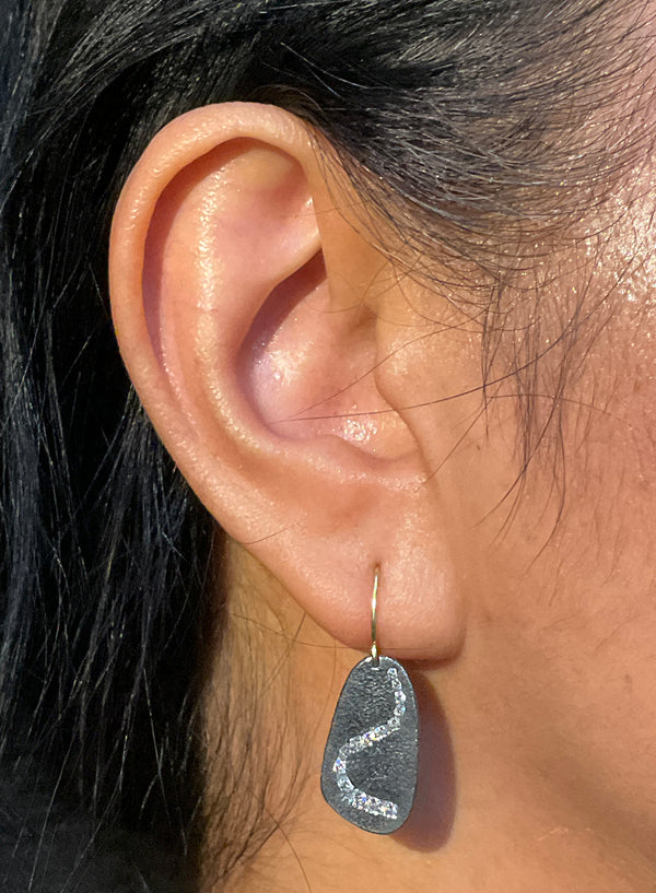 Meandering Diamond River Pebble Dangle Earrings