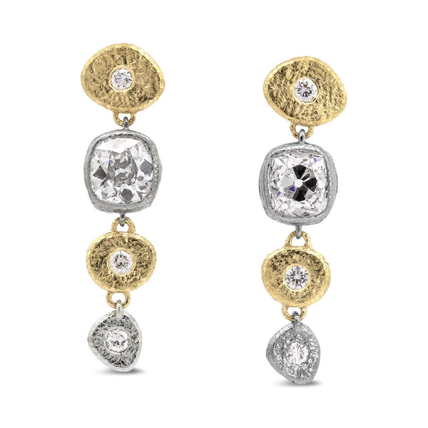 Custom Linked Pebble Diamond Earrings