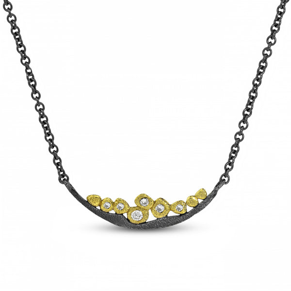 Wavy Pebbles Bar Necklace with 6 Diamonds