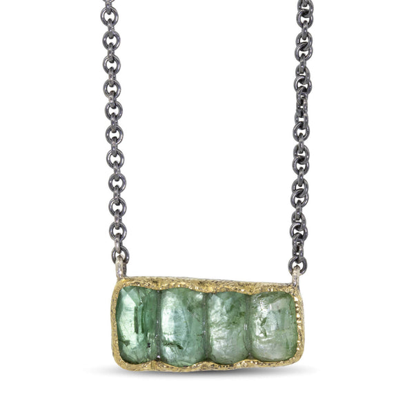 Free-form Green Tourmaline Horizontal Stack Pendant