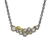 Diamond Cluster Necklace with 18k yellow gold pebbles