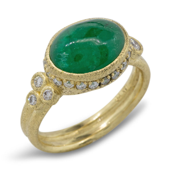 Custom Delicate Double Band with Cabochon Emerald