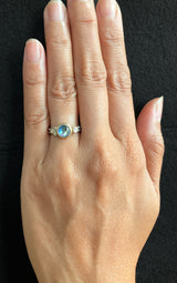 Delicate Double Band with Round Rainbow Moonstone on hand