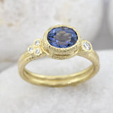 Delicate Double Band Oval Spinel Ring with diamonds in blue