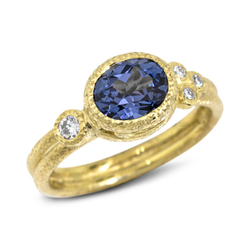 Delicate Double Band with Cobolt Blue Oval Spinel