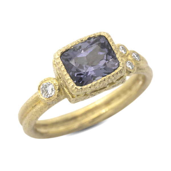 Delicate Double Band Elongated Cushion Cut Spinel Ring with diamonds