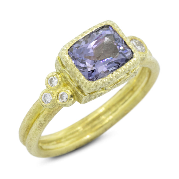 Delicate Double Band Elongated Cushion Cut Spinel Ring with diamonds (Copy)