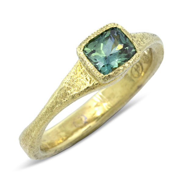 Forged Ring with Green Sapphire