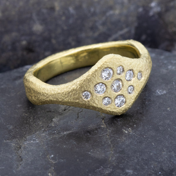 Large Forged Diamond Ring in 18k gold