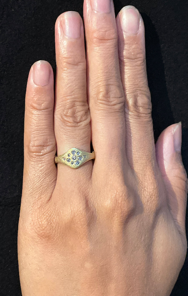 Large Forged Diamond Ring in 18k gold on hand