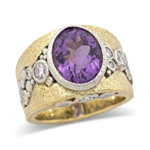 Custom River Pebbles Amethyst Ring with Diamonds