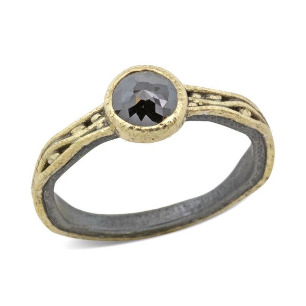 Wavy Watery Round Black Diamond Ring