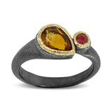 Custom Duo Signet Ring with Pear-Cut Topaz and Ruby