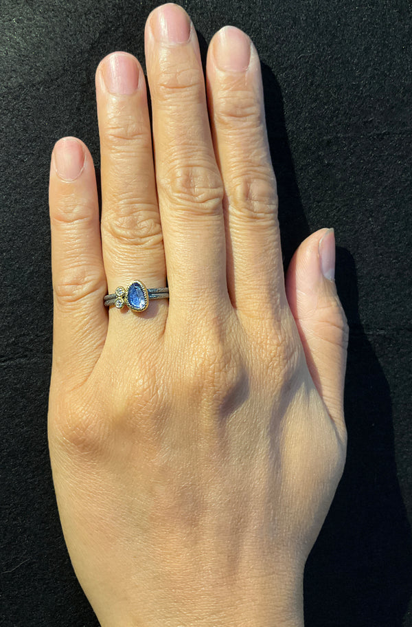 Delicate Double Band Sapphire Ring with diamonds