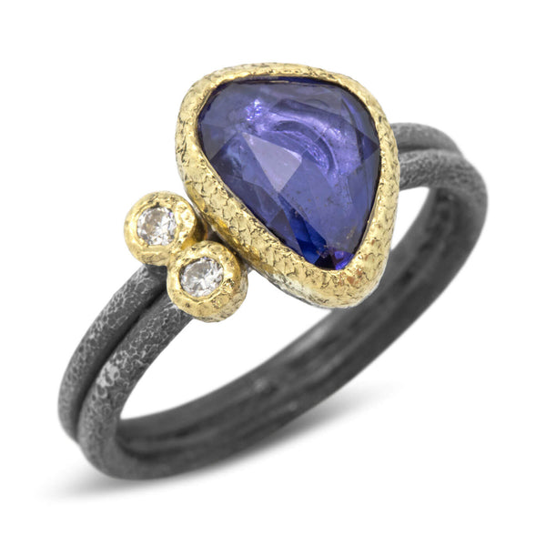 Delicate Double Band Sapphire Ring with diamonds