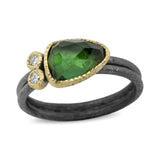 Delicate Double Band Ring with free form green tourmaline