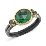 Delicate Double Band Emerald ring with black diamonds