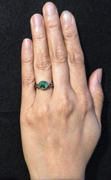 Delicate Double Band Emerald ring with black diamonds