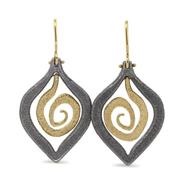 Framed Golden Spiral Dangle Earrings