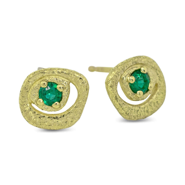 Emerald Pebble Stud Earrings in 18k yellow gold