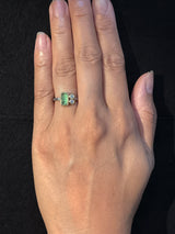 Skinny Pebbles Free-form Green Tourmaline Ring with diamonds on hand