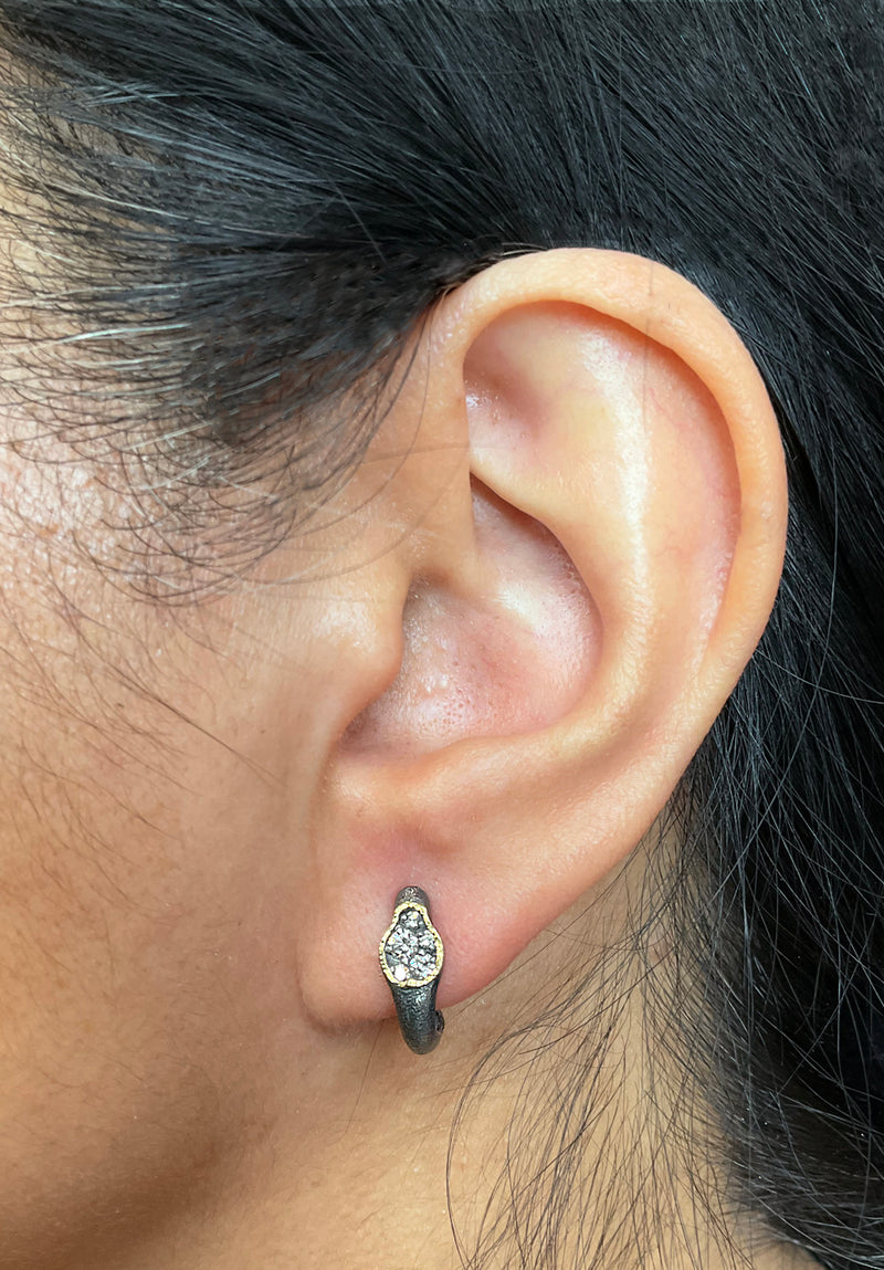 Dew Pond Diamond Hinged Hoop Earrings on ear