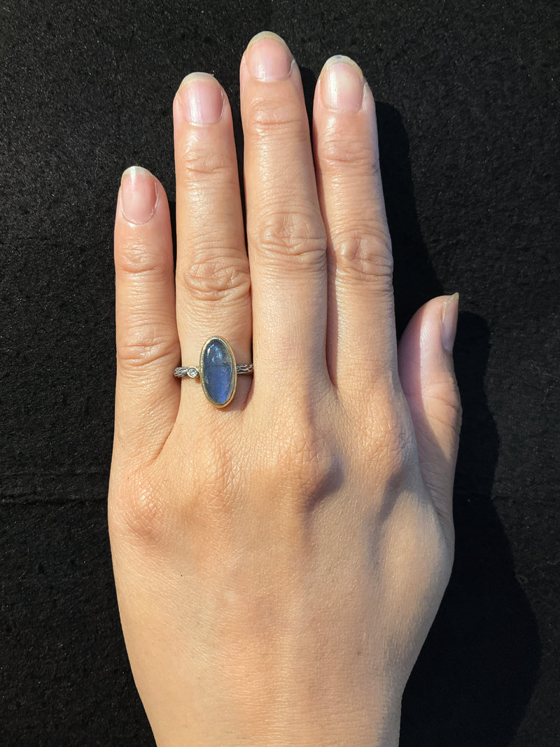 Cactus Texture Ring with Labradorite and Diamond