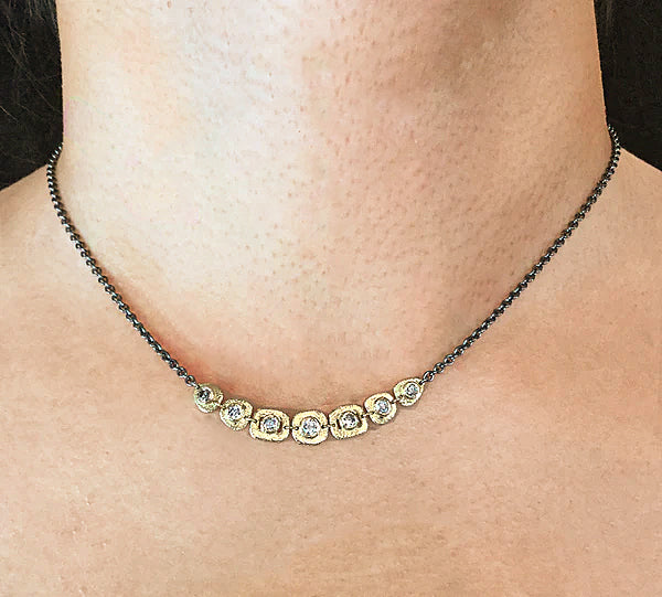 pen Pebble Organic Shapes Diamond Necklace on neck