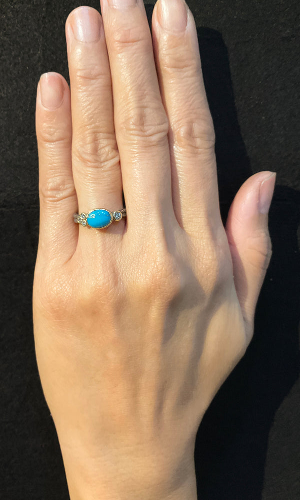 Delicate Double Band with Oval Kingman Mine Turquoise