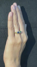 Duo Signet Ring with mint green tourmaline and elongated oval sapphire