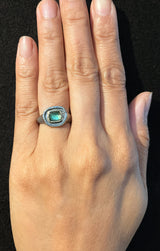 Mountain Plateau Ring with Green Tourmaline and Diamonds Media 1 of 2